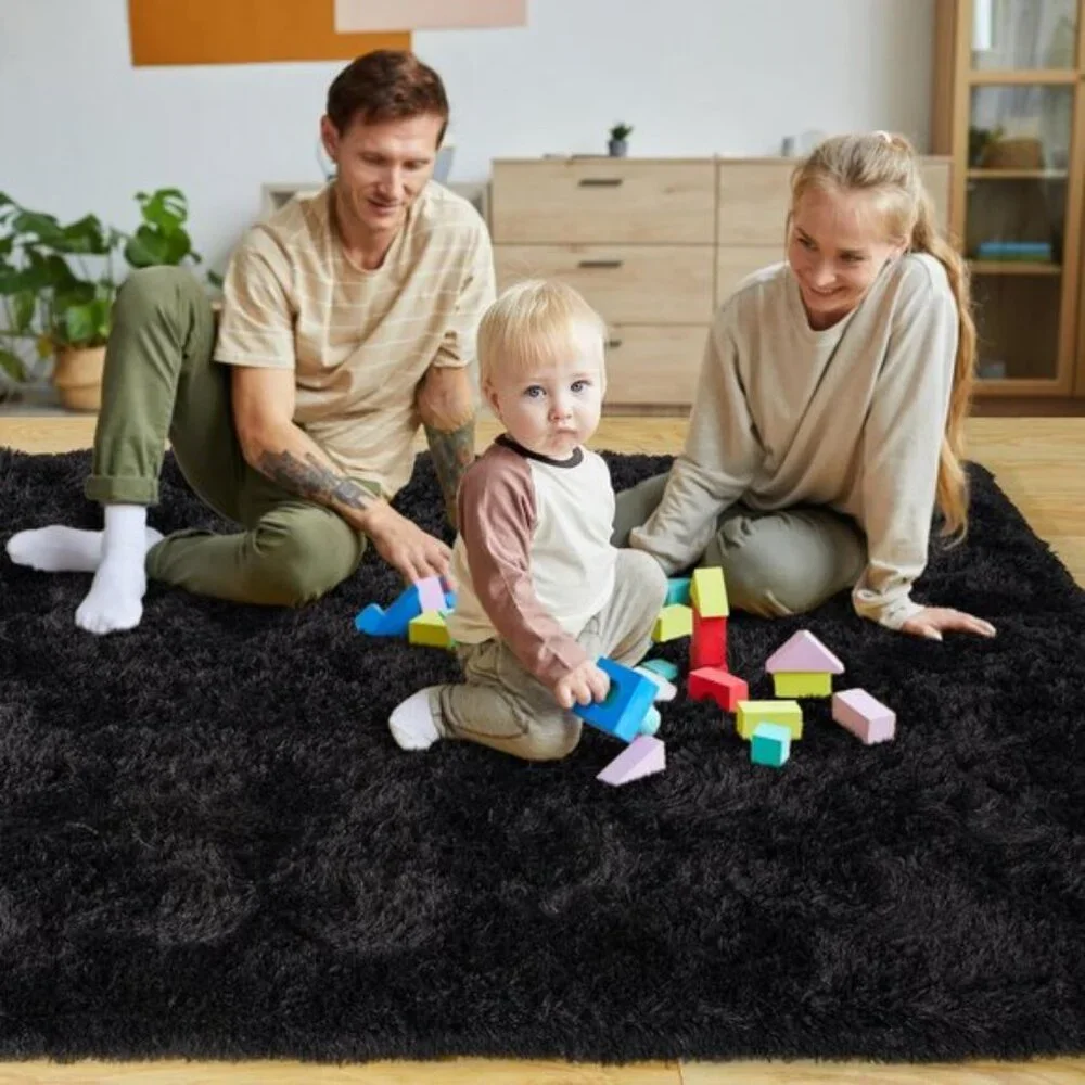 New 8x10 Black Shaggy Area Rug, Soft Washable Plush Carpet for Home & Room Decor